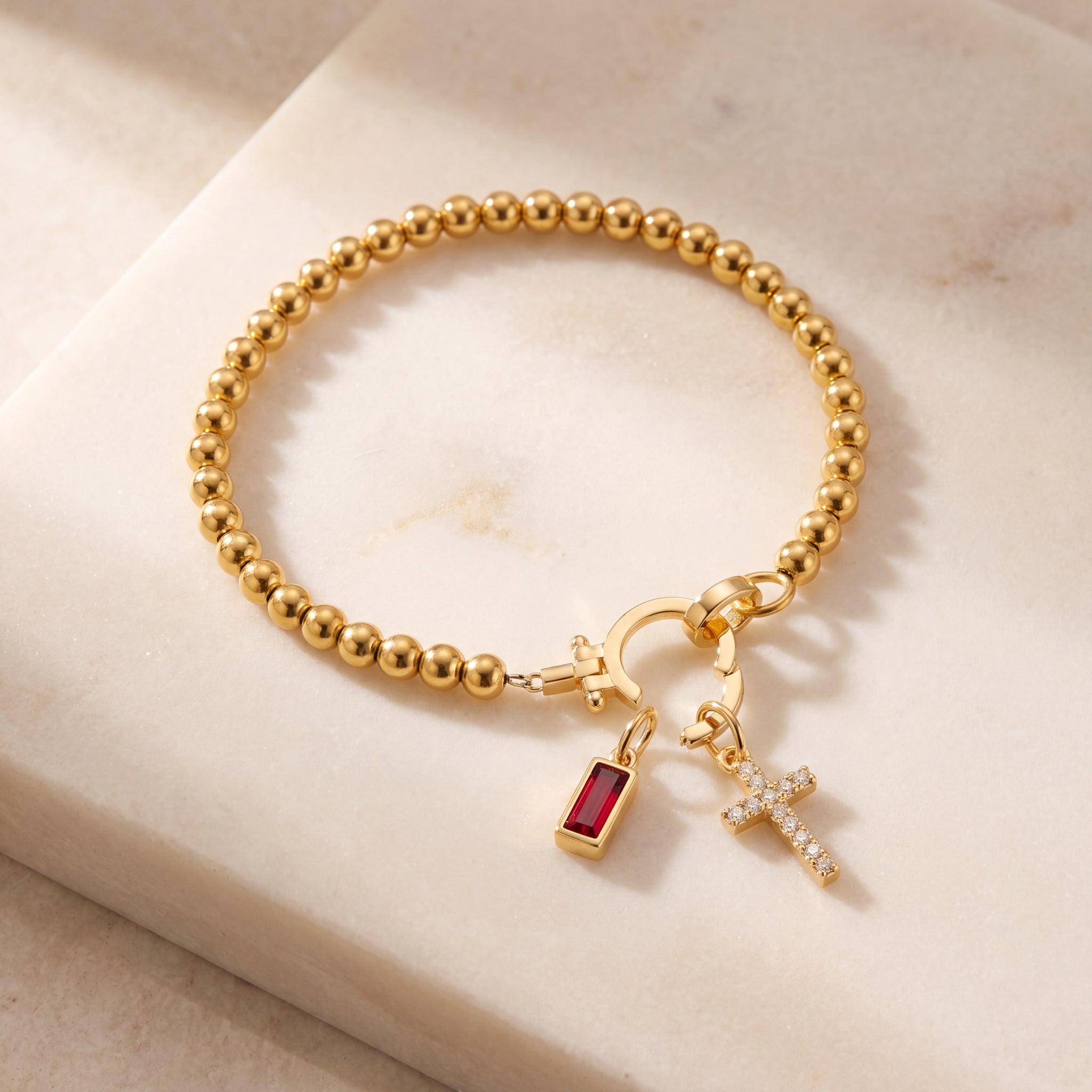 Dainty Cross Charm Birthstone Bracelet