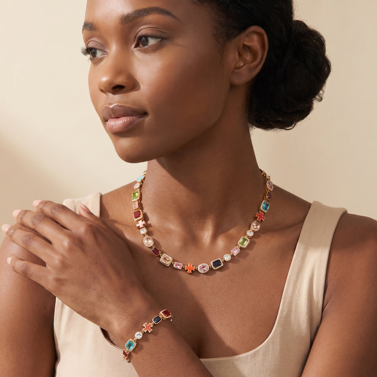 Rainbow Radiance Necklace & Bracelet Set