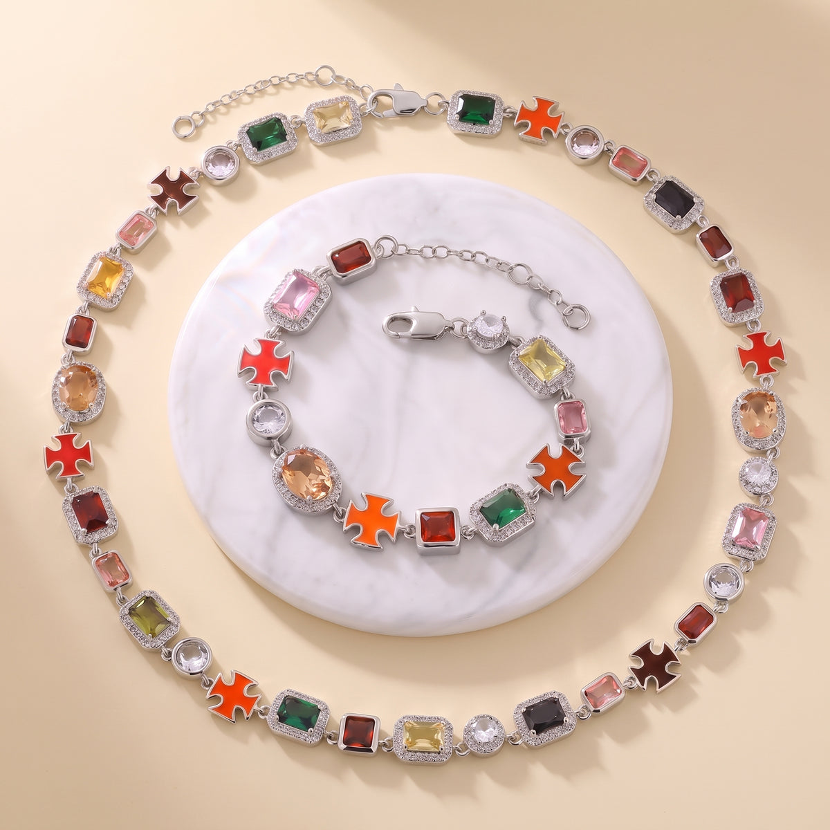 Rainbow Radiance Necklace & Bracelet Set